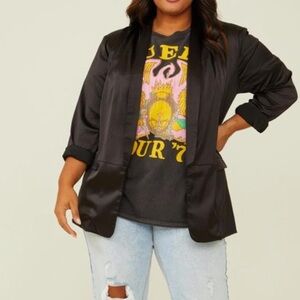 ARULA Elegant Black Satin Blazer